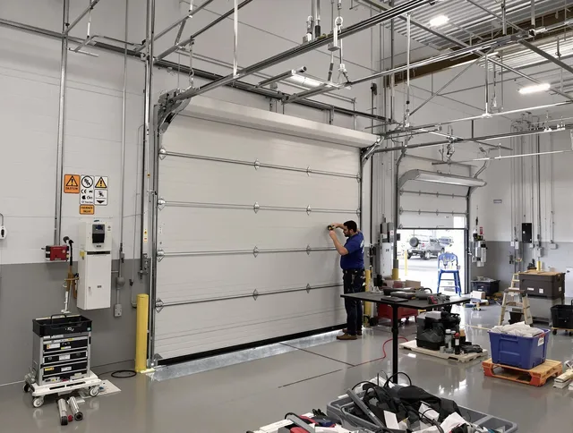 Commercial garage door repair being performed by Southington Garage Door Repair expert in Southington