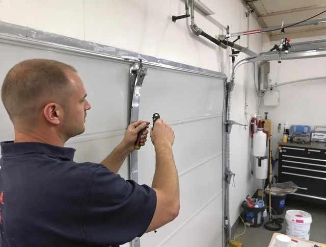 Before and after garage door dent repair by Southington Garage Door Repair in Southington