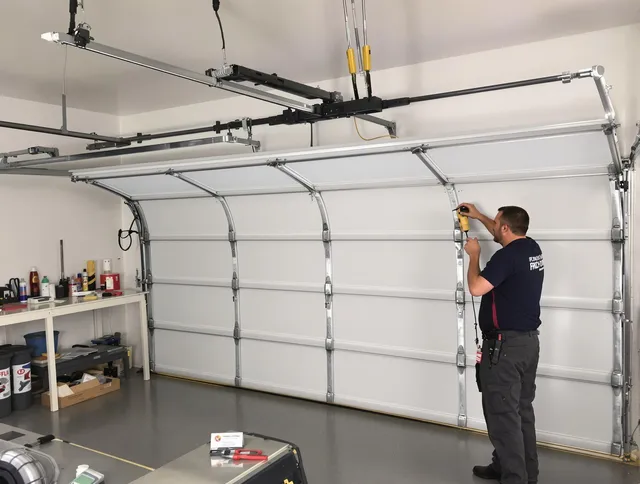 Southington Garage Door Repair certified technician performing overhead door system repair in Southington